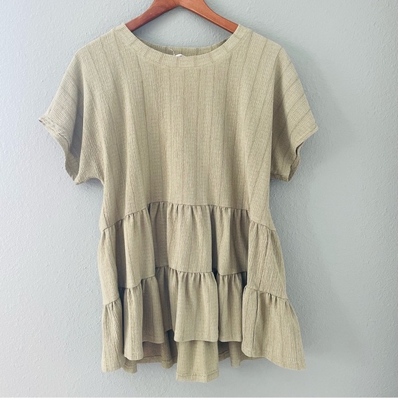 Blu Pepper Tops - Blu Pepper | Olive green peplum tier short sleeve top women’s size Medium M